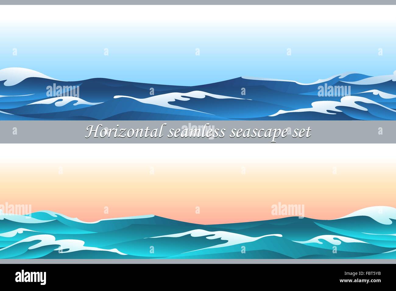 Seamless pattern set horizontal avec les vagues et le ciel bleu Illustration de Vecteur