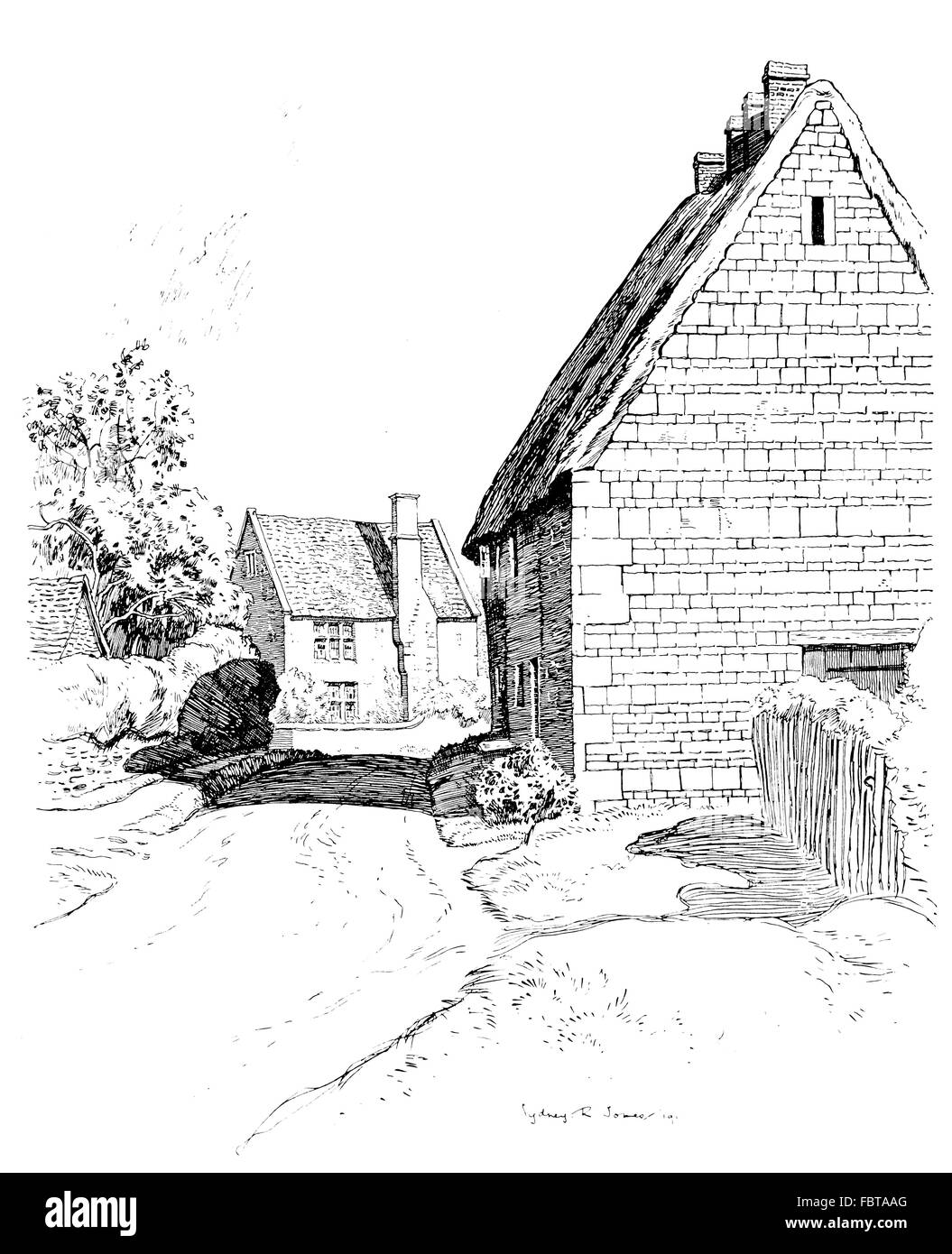 Royaume-uni, Angleterre, Mollington village, Oxfordshire, en 1911, illustration par ligne, Sydney R Jones, du Studio Magazine Banque D'Images