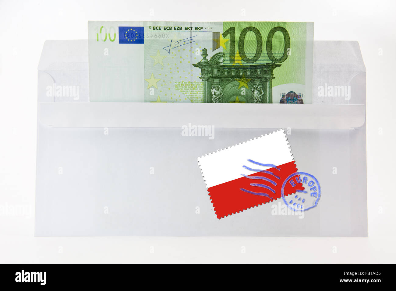 Envoi de correspondance avec 100 EUR Banque D'Images