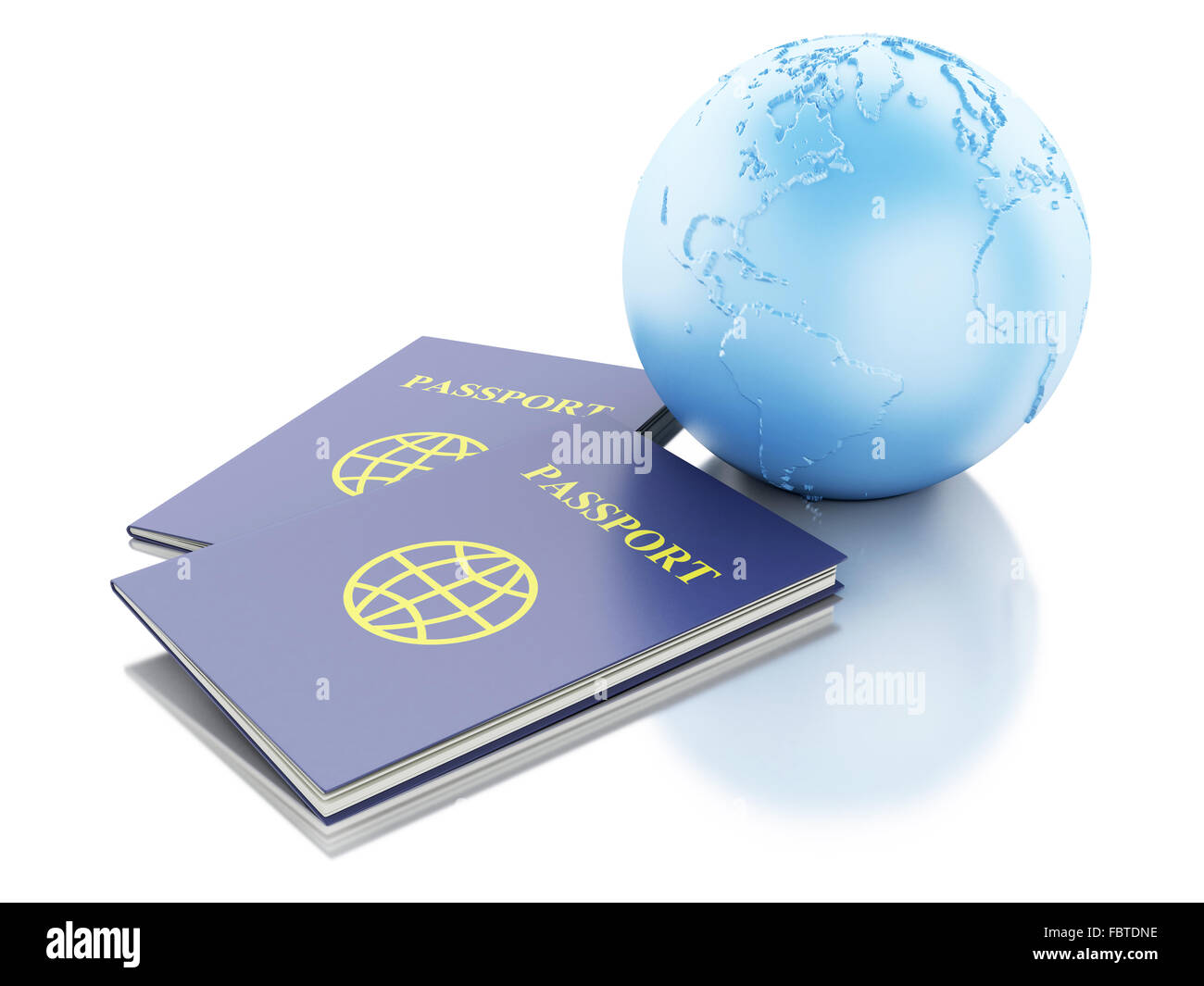 Moteur de rendu 3d illustration. Passeport et Globe de la Terre. Voyages et vacances. Isolé sur fond blanc Banque D'Images