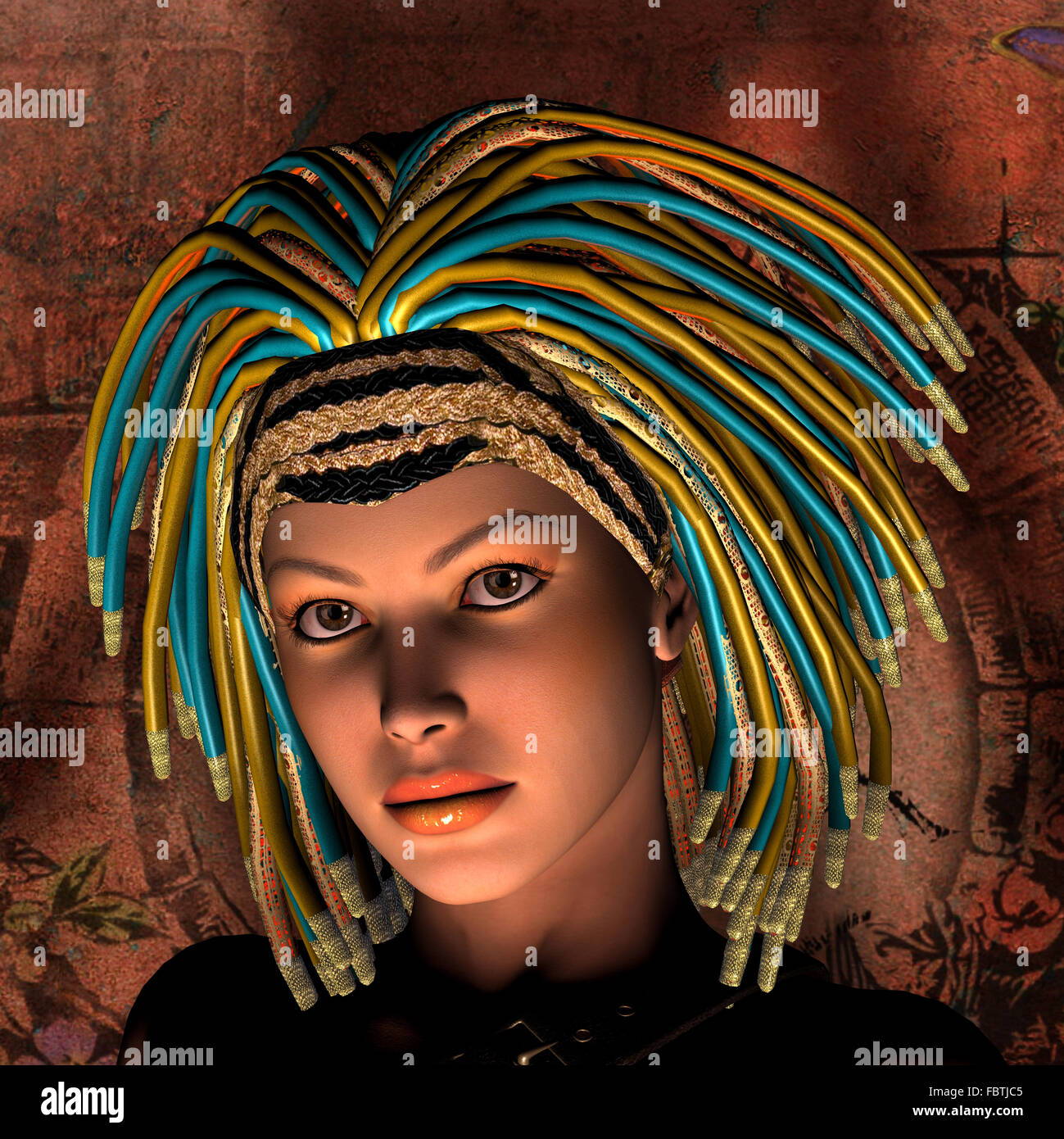 Jeune femme avec des cheveux rasta Banque D'Images