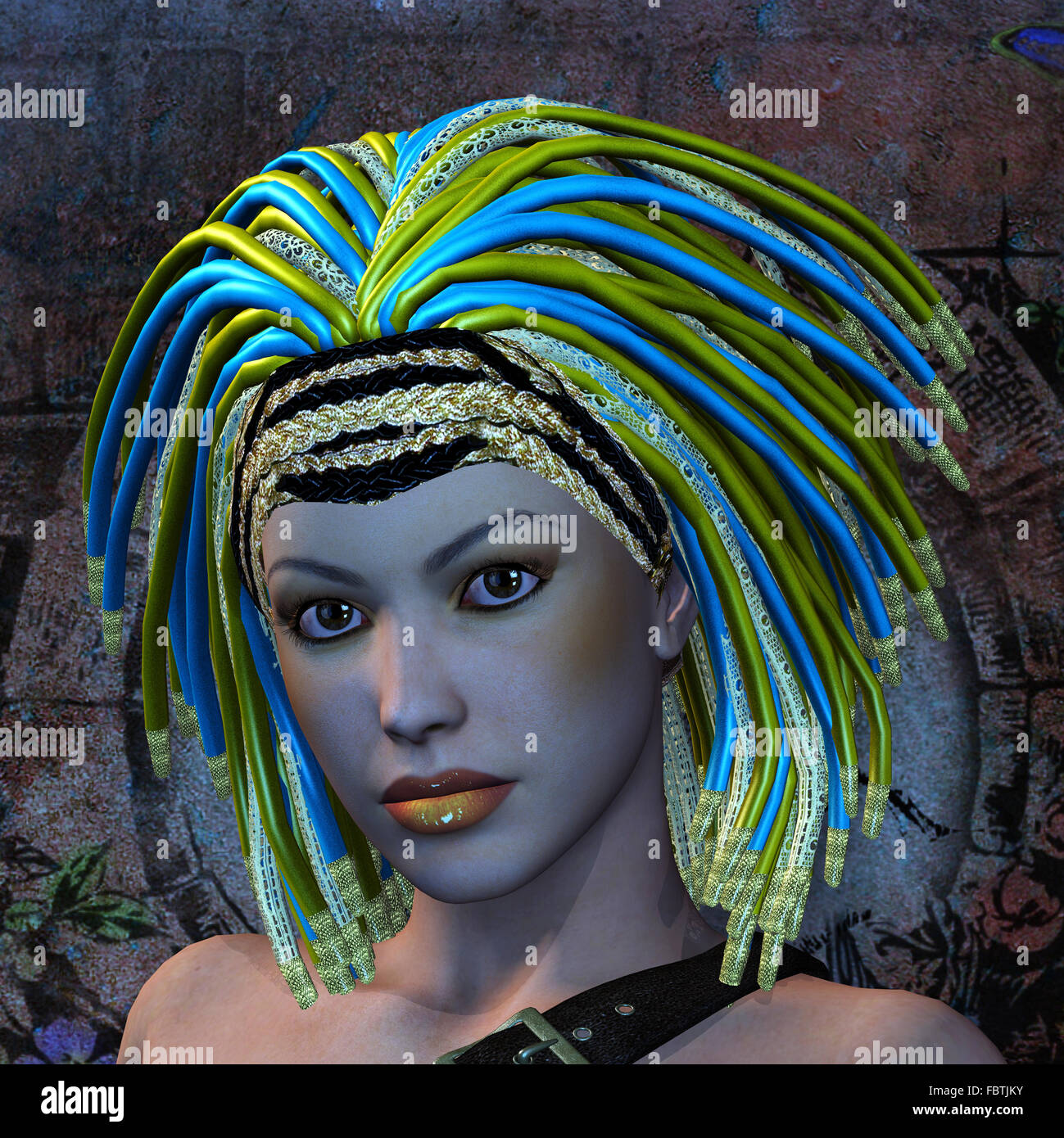 Femme avec les cheveux colorés Rasta Banque D'Images