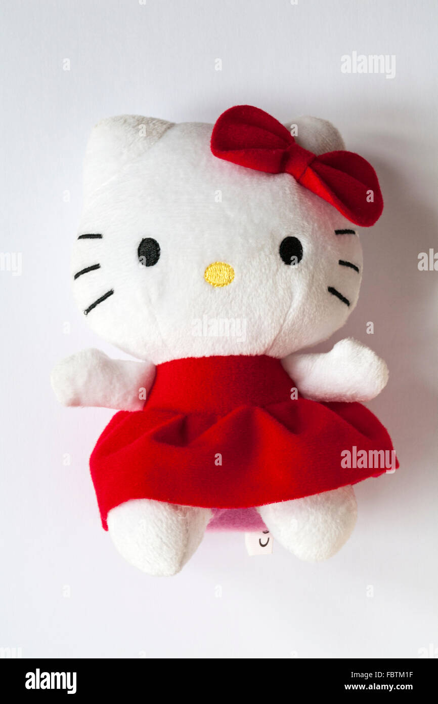 Hello Kitty peluche douce isolé sur fond blanc Banque D'Images