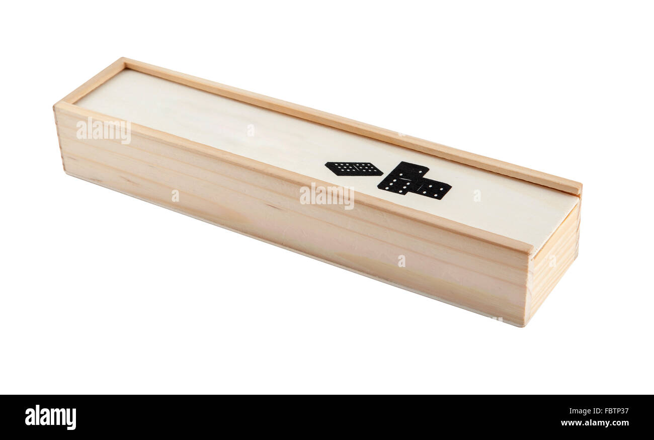 Boîte en bois Domino islolated sur fond blanc Banque D'Images