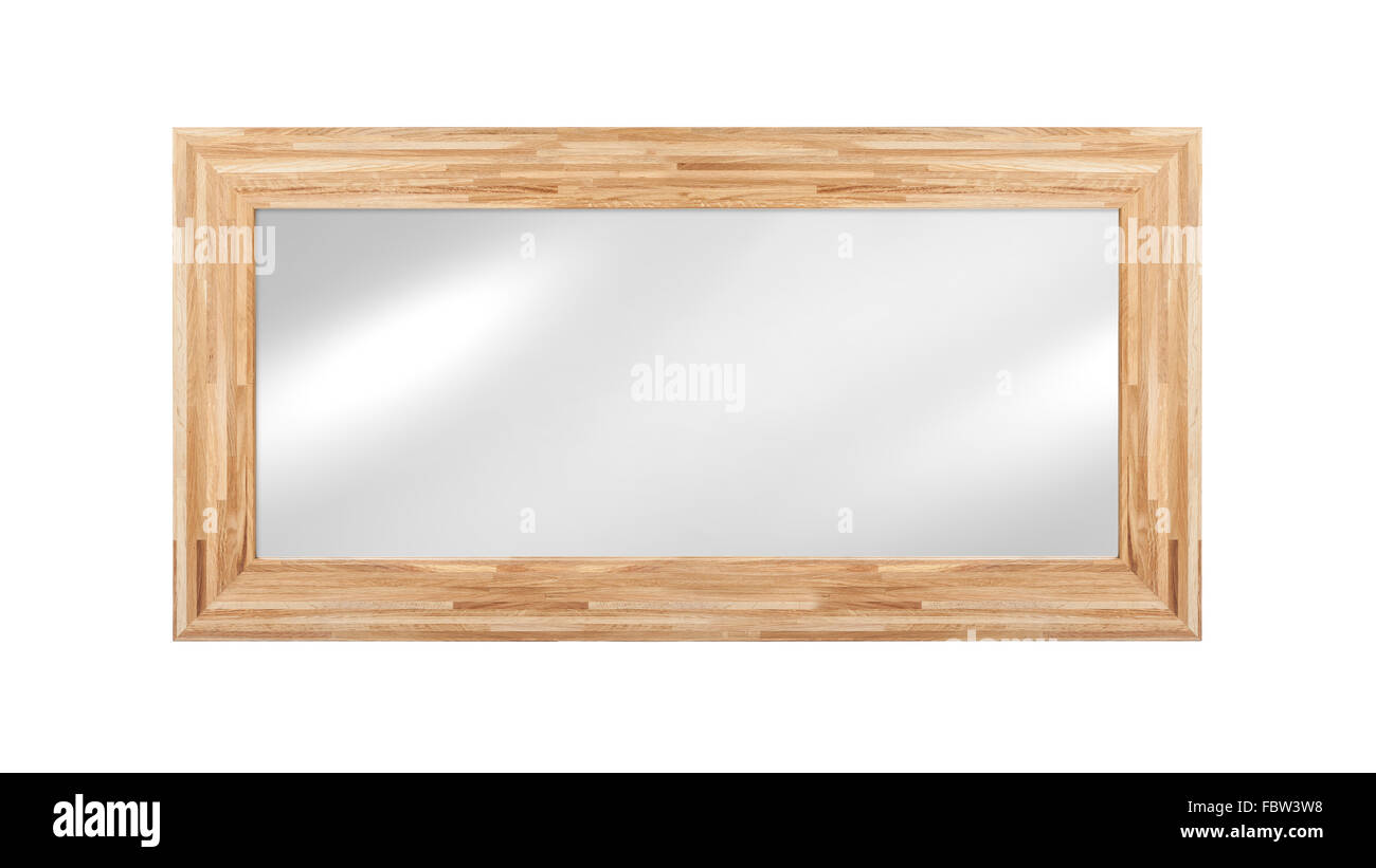 Miroir dans le cadre en bois - isolated on white Banque D'Images