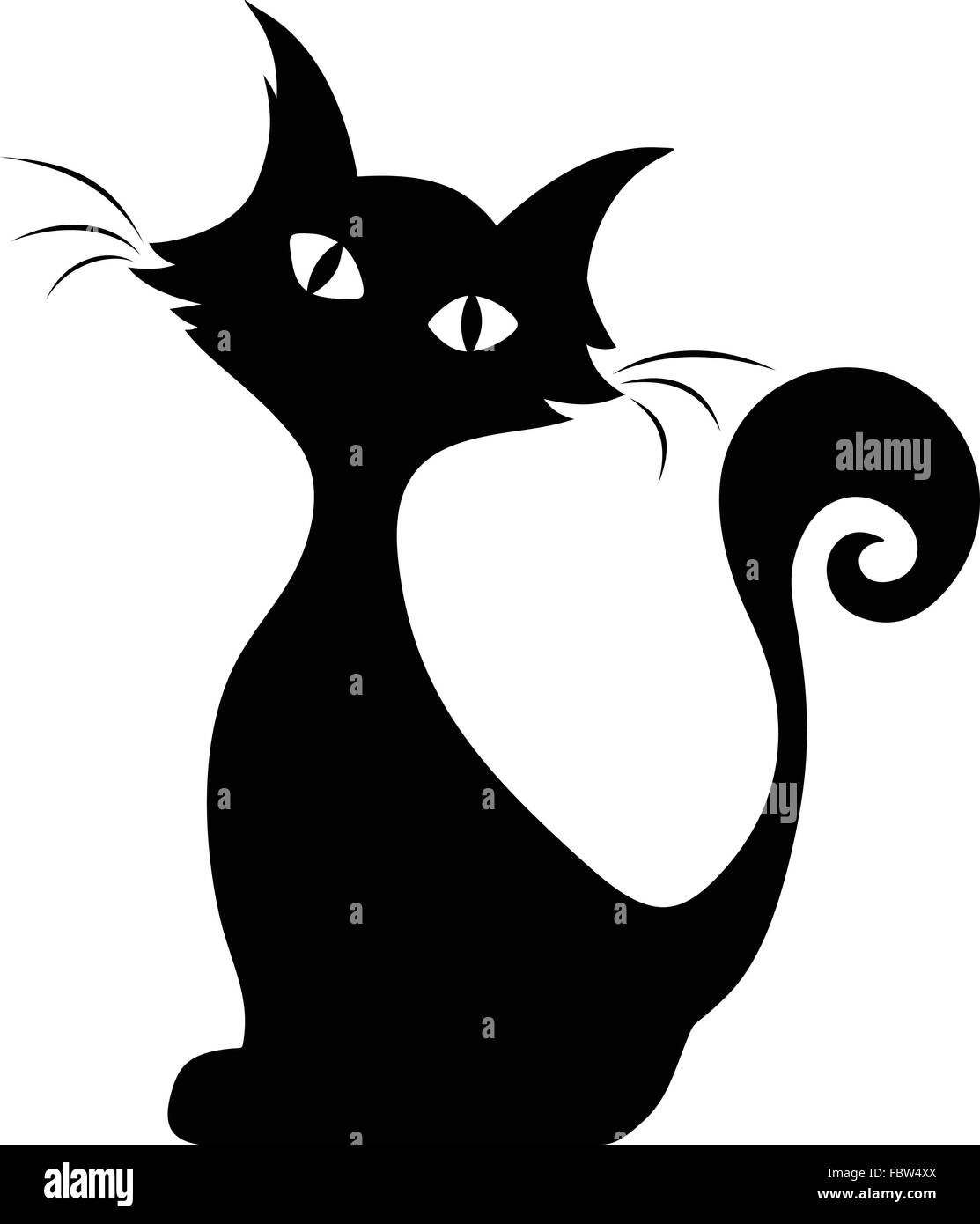 Chat assis. Vector silhouette noire. Illustration de Vecteur