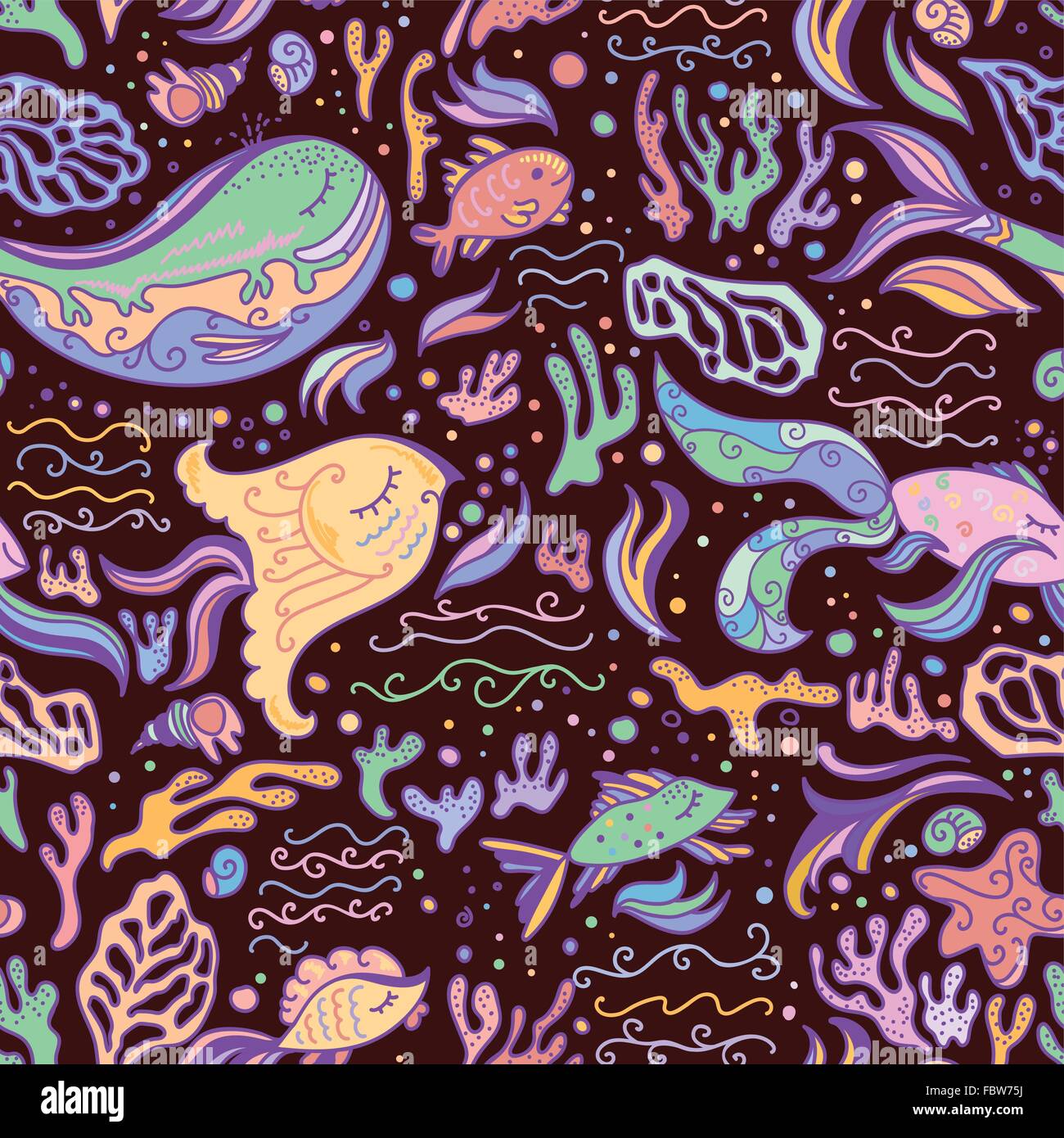 Arrière-plan transparent brillant brun avec les animaux de la mer Illustration de Vecteur