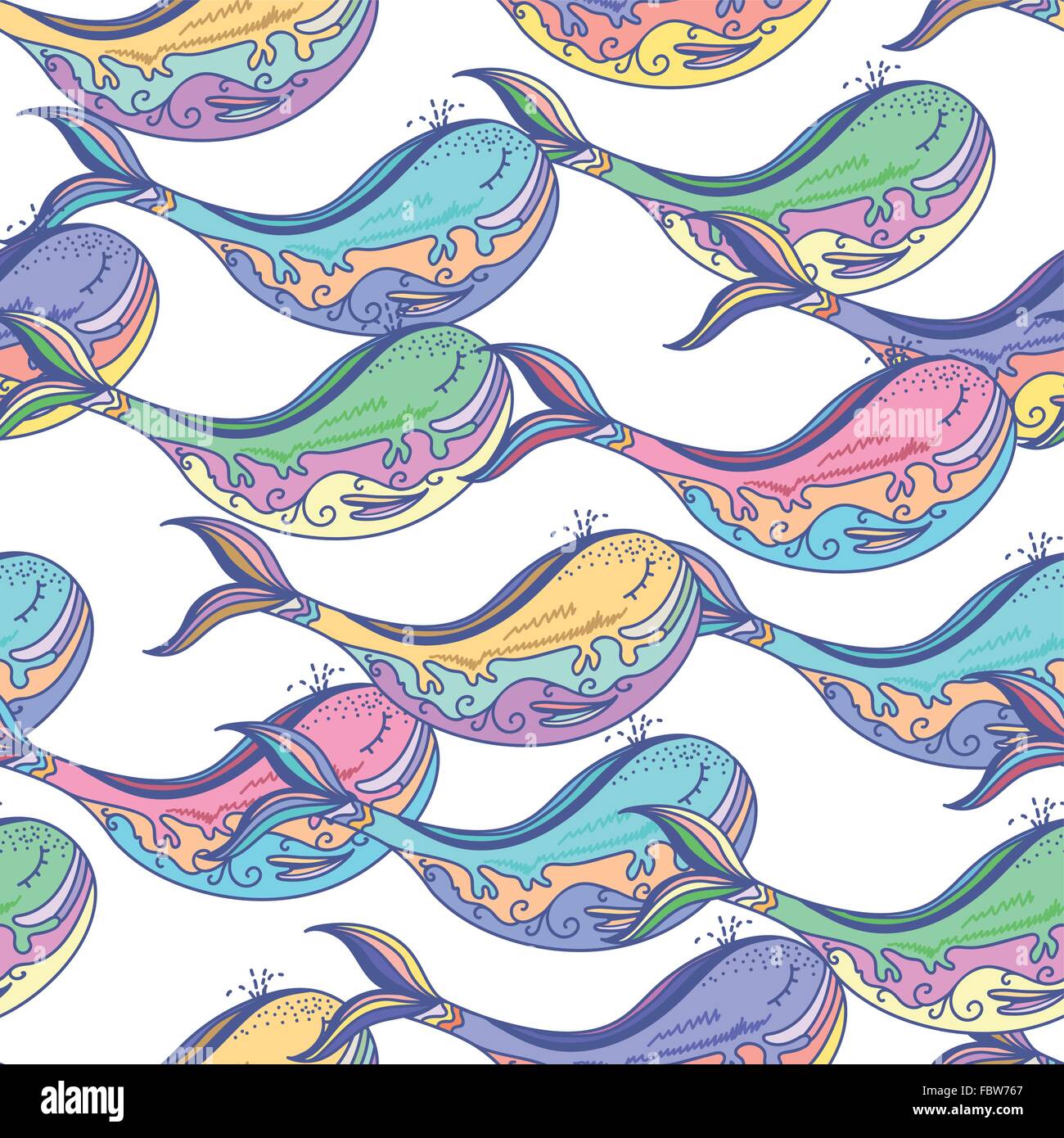 Mer coloré motif transparent avec les baleines de l'océan Illustration de Vecteur