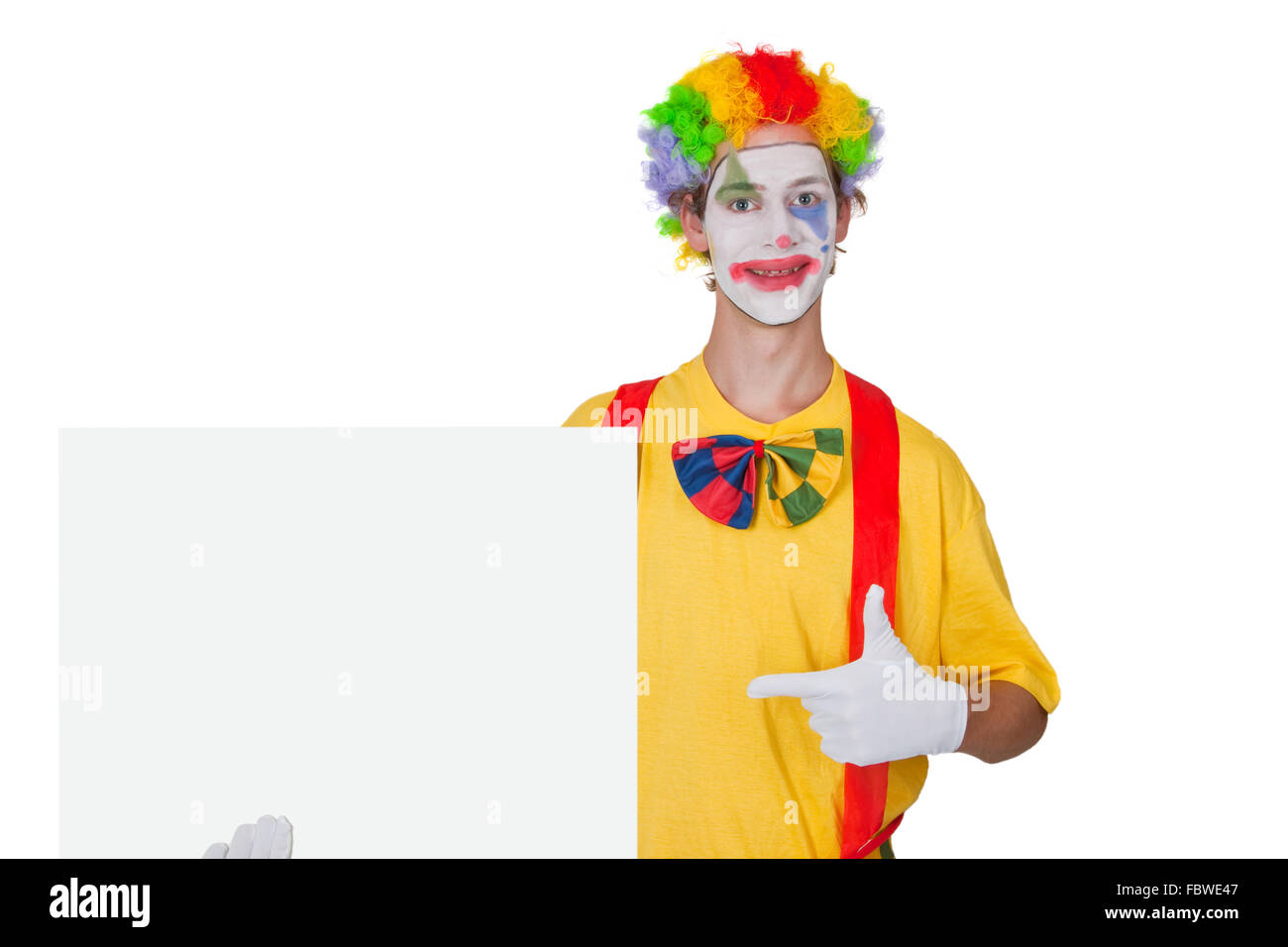 Clown blanc avec billboard Banque D'Images