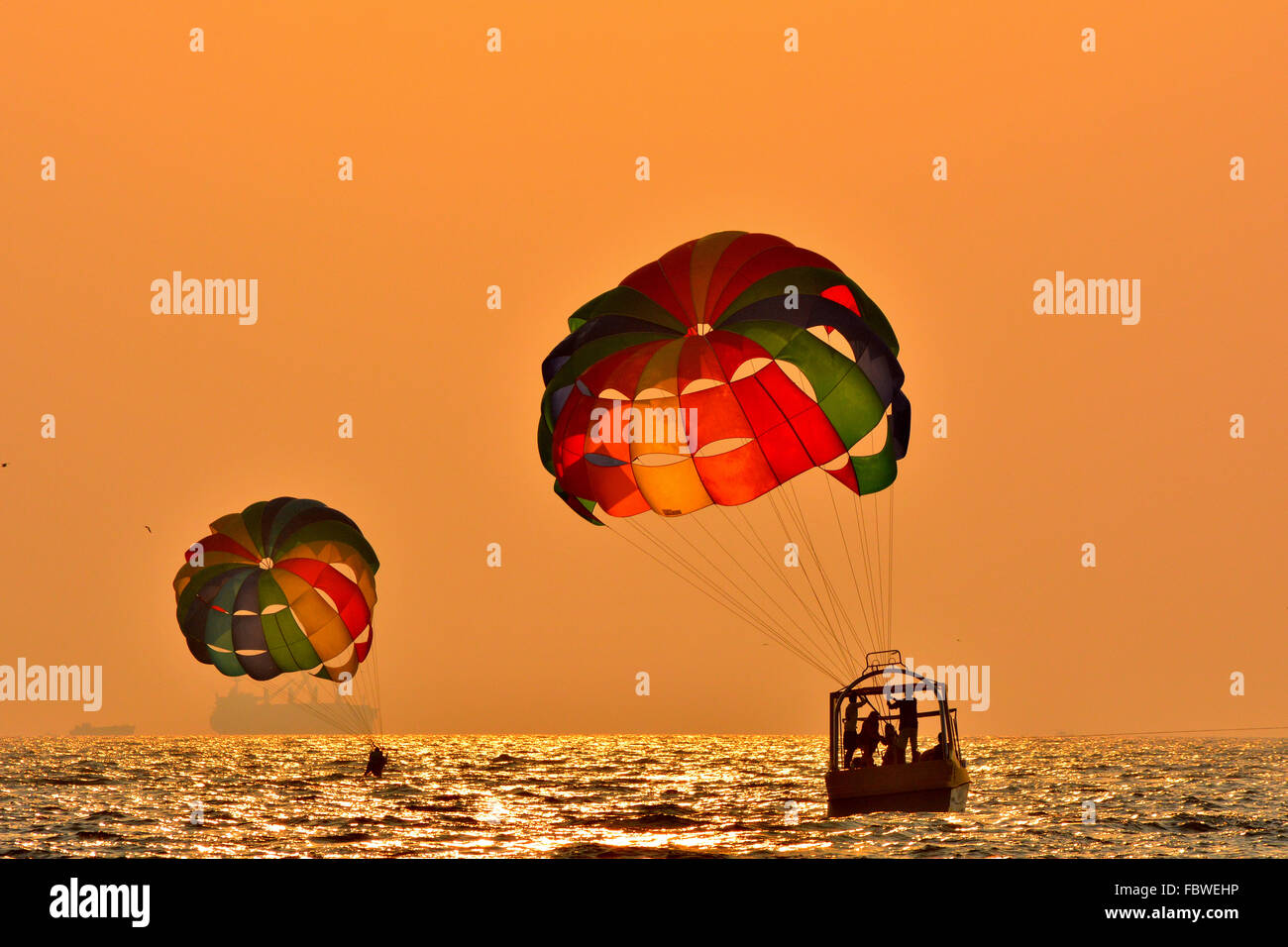 Les gens le parapente en mer d'Oman, Goa. Banque D'Images