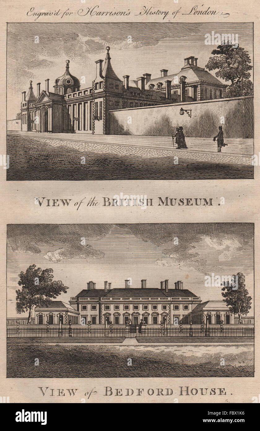 Le Musée britannique Bloomsbury (Montagu house) & Bedford House. HARRISON, 1775 Banque D'Images