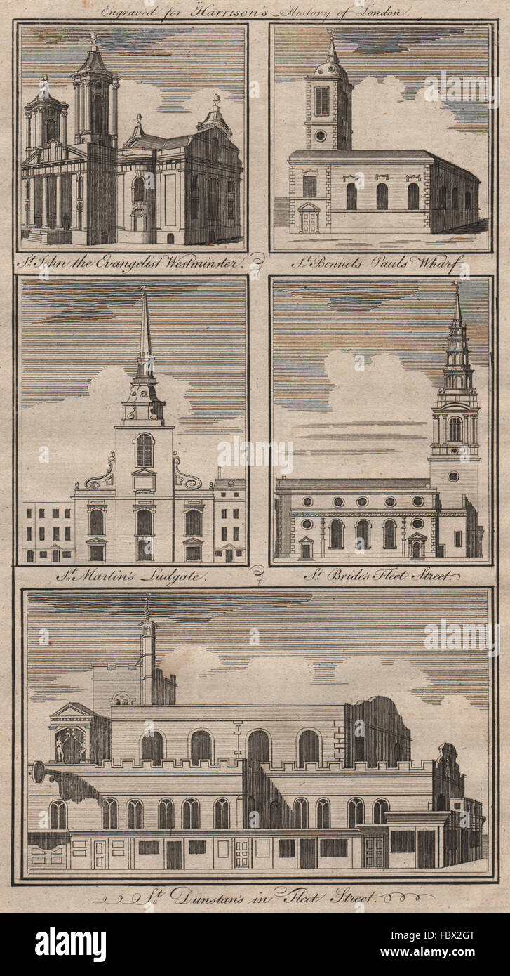 Les églises de Londres St John Smith Square Benet Martin Ludgate mariée Dunstan, 1775 Banque D'Images