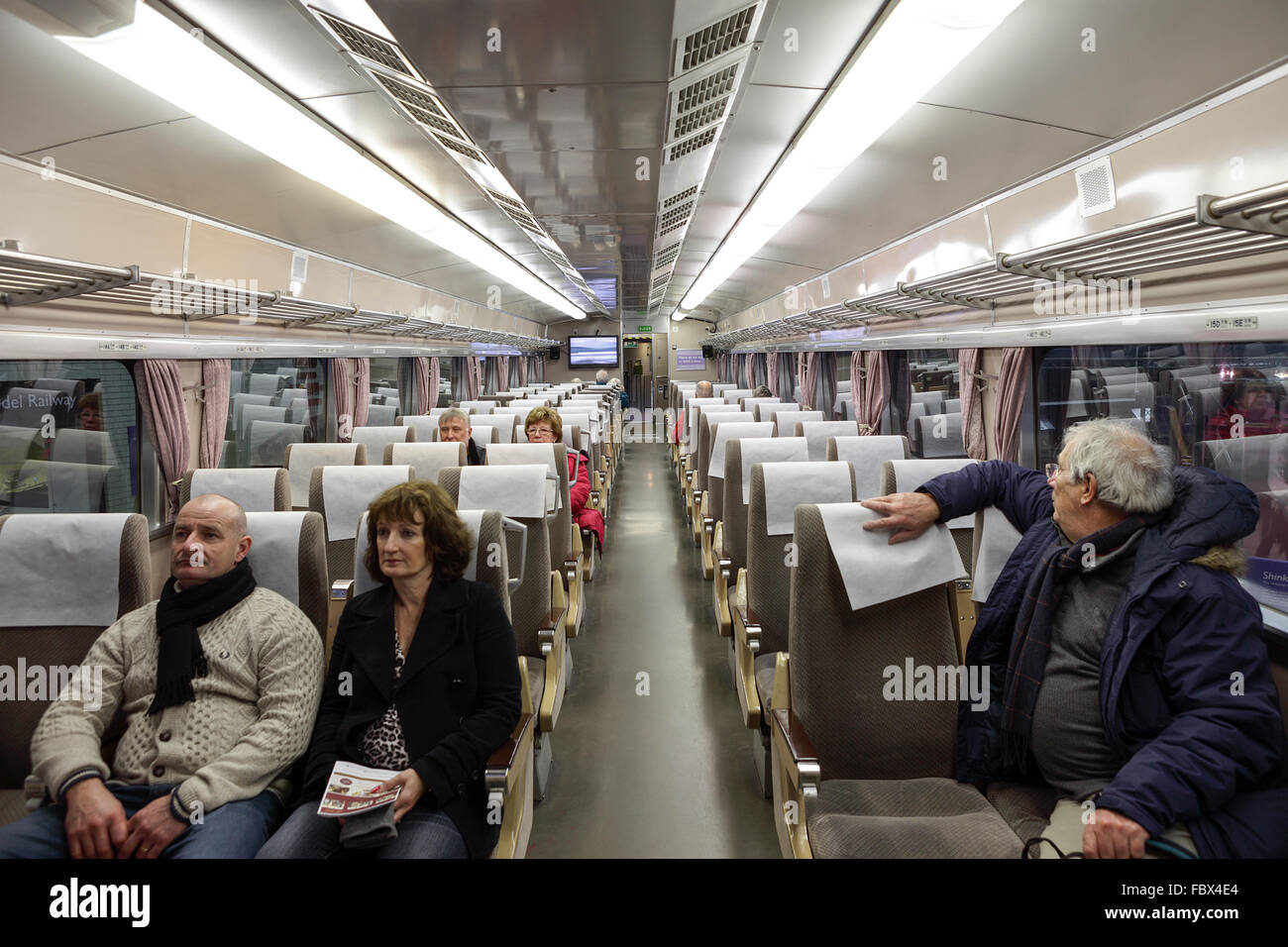 Aspect interne de transport de passagers Shinkansen, le train, qu'on voit ici en exposition permanente à la GRN, New York. Banque D'Images