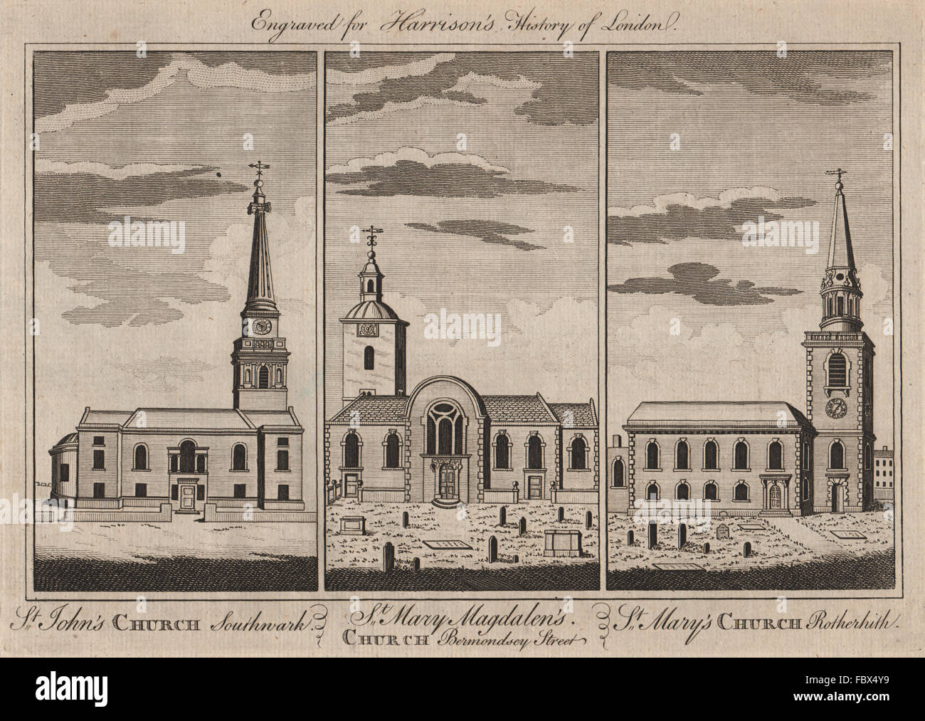 SOUTHWARK églises St John Horsleydown.Marie Madeleine Bermondsey.Rotherhithe 1775 Banque D'Images