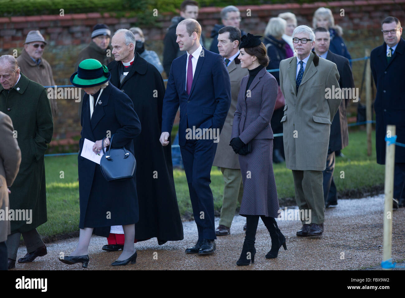 Le prince William avec Catherine, la duchesse de Cambridge à Sandringham, Norfolk, le 10 janvier 2016. Banque D'Images