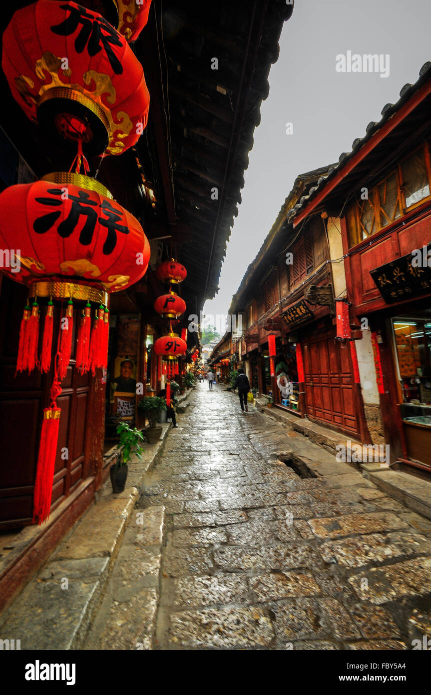 Vieille ville de Lijiang Chine rues et bâtiments Banque D'Images