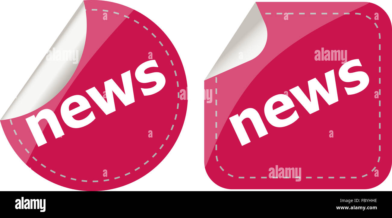 News autocollants fixés sur le bouton-icône, blanc Banque D'Images