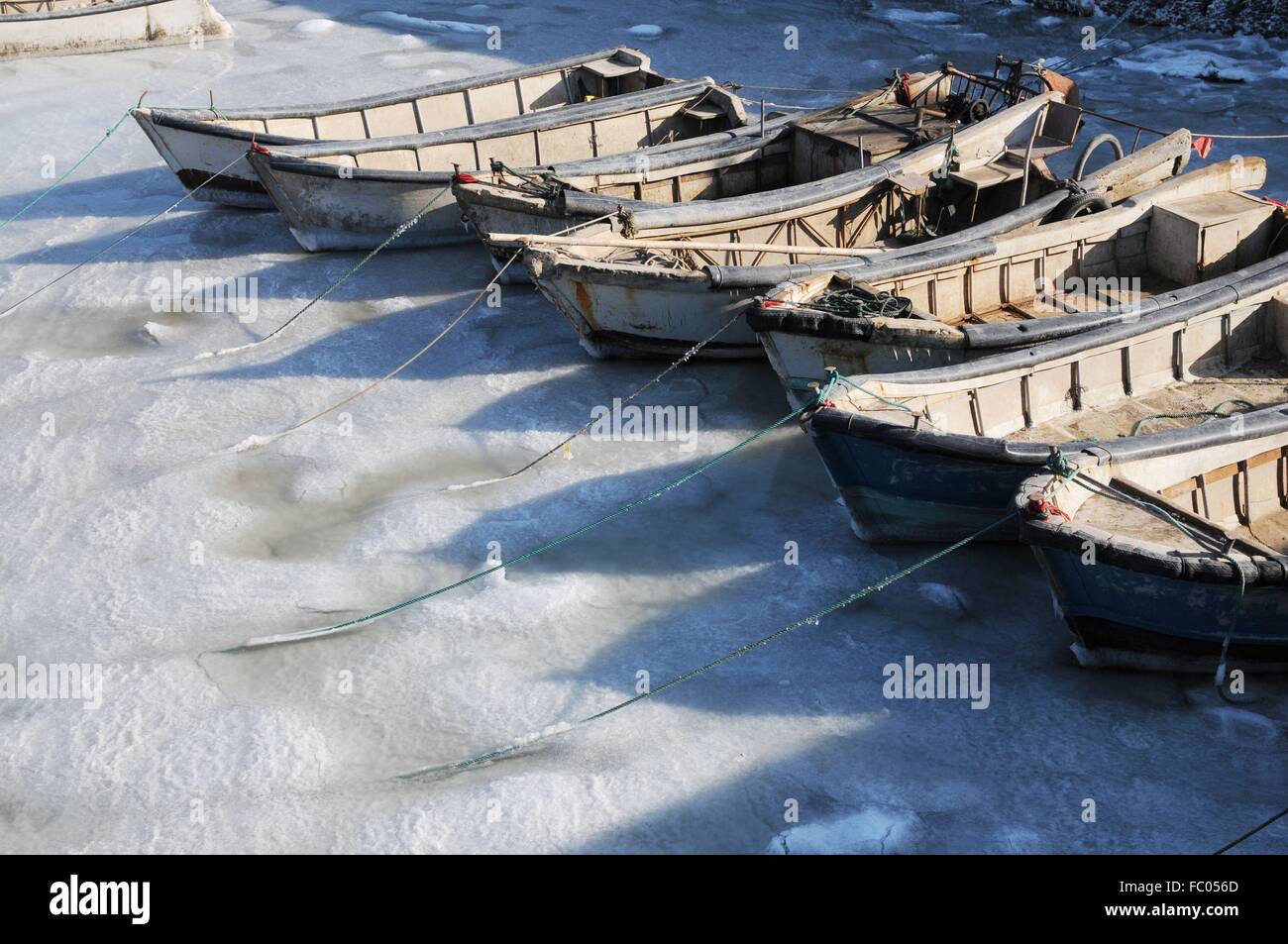 Qingdao, Shandong, CHN. 19 Jan, 2016. Qingdao, Chine - le 18 janvier 2016 : (usage éditorial uniquement. Chine OUT) L'épaisseur de la glace de mer est jusqu'à 5cm. © SIPA Asie/ZUMA/Alamy Fil Live News Banque D'Images