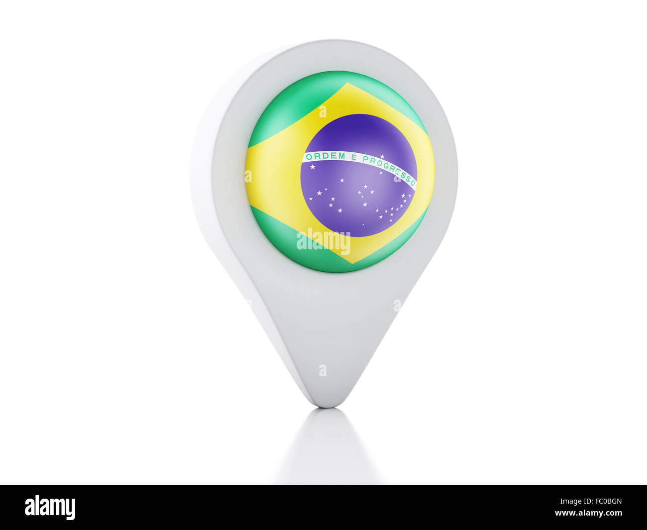 Pointeur de carte 3D sur l'icône du drapeau du Brésil sur blanc backgroun Banque D'Images
