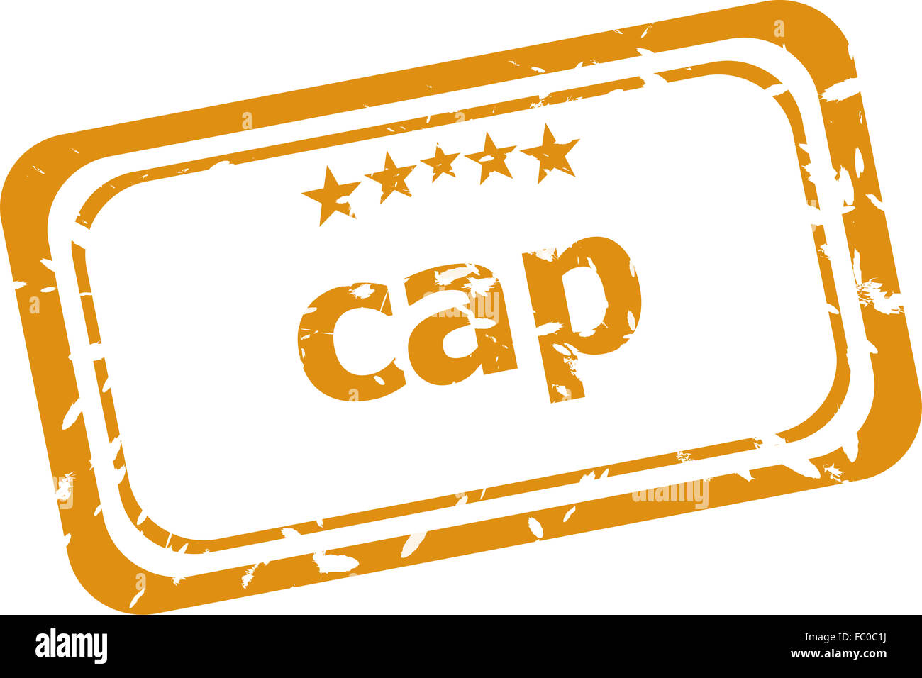 Cap sur les timbres en caoutchouc sur un fond blanc Banque D'Images
