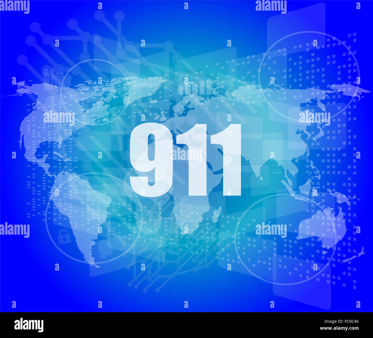 911 mots sur digital touch screen interface Banque D'Images