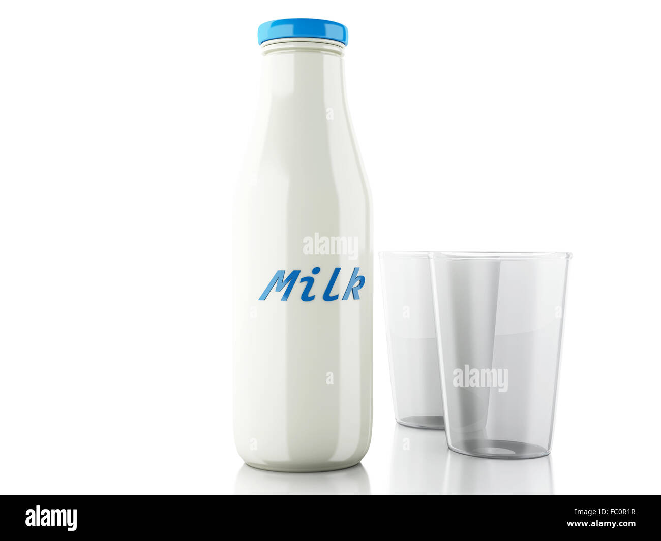3d illustration. Bouteilles en verre de lait et blanc sur b Banque D'Images