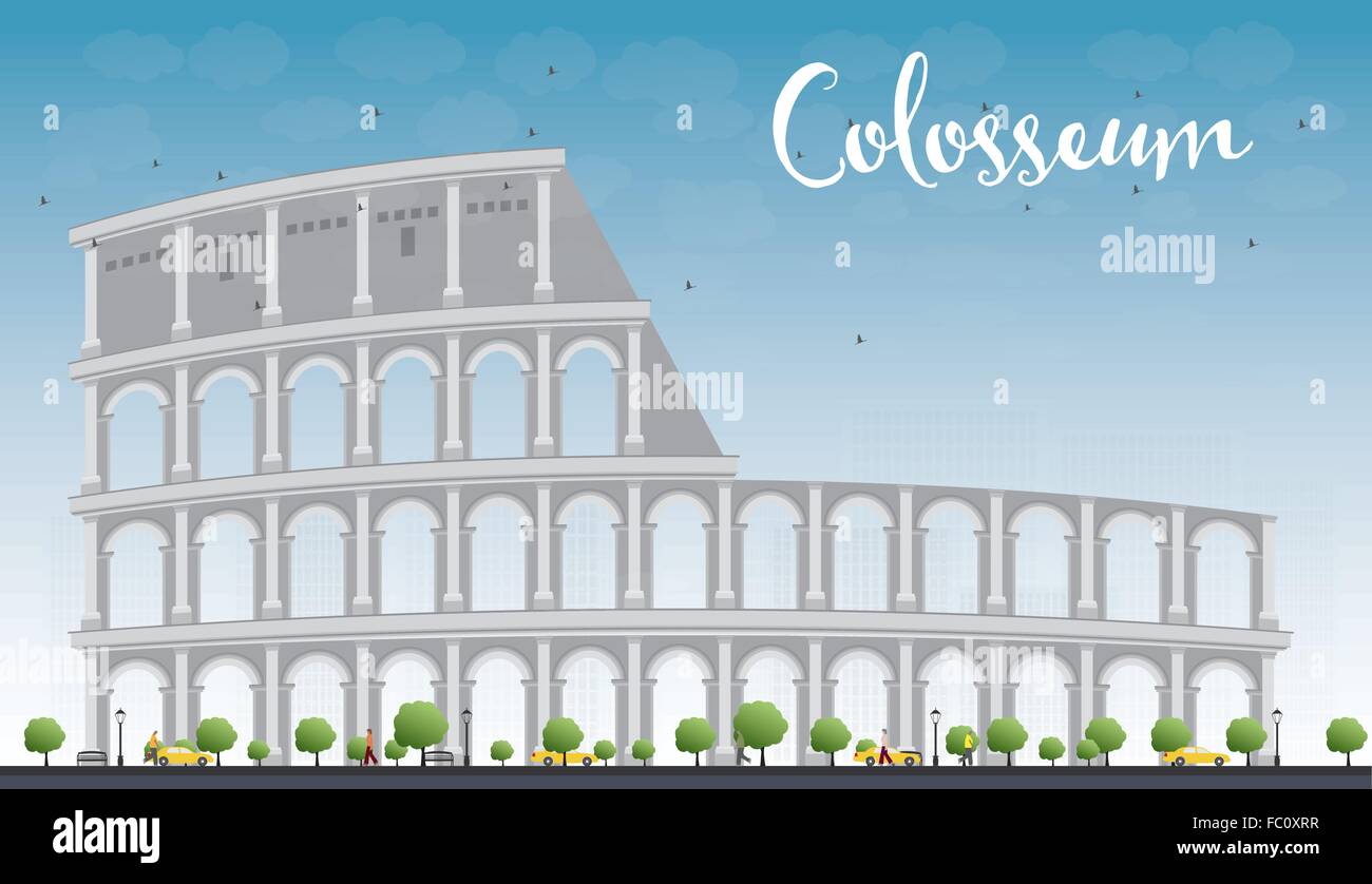 Colisée à Rome avec ciel bleu. L'Italie. Vector illustration. Les voyages d'affaires et de tourisme avec le concept de repère historique. Illustration de Vecteur