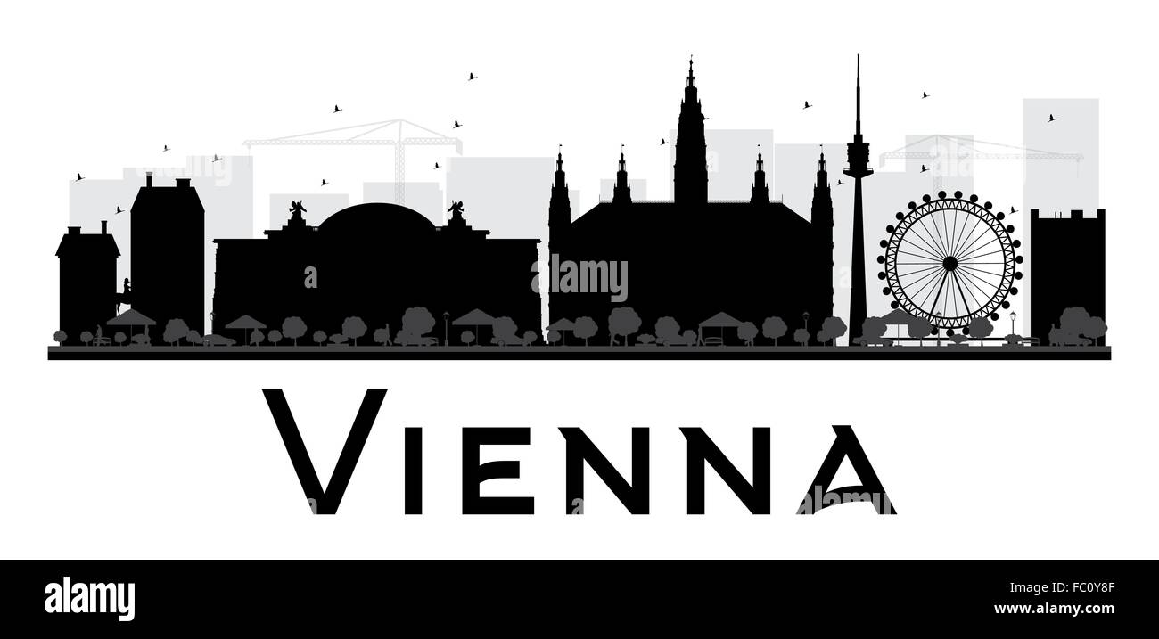 Vienna City skyline silhouette noir et blanc. Vector illustration. Concept simple pour le tourisme, la bannière de présentation Illustration de Vecteur