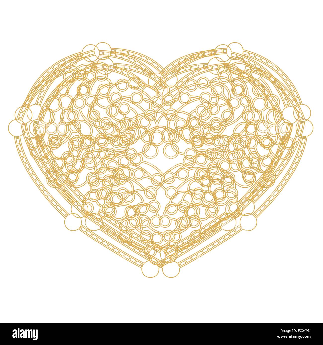 Contours en forme de coeur doré avec copie espace. Carte de Saint Valentin. Vector illustration. Coeur sur fond blanc Illustration de Vecteur