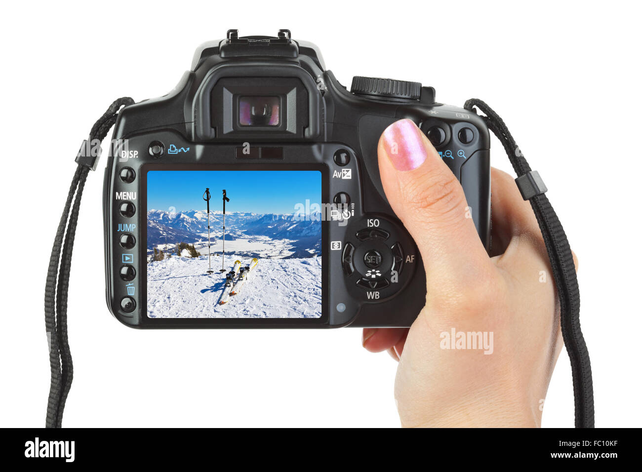 Appareil photo en main et d'hiver Autriche view Banque D'Images