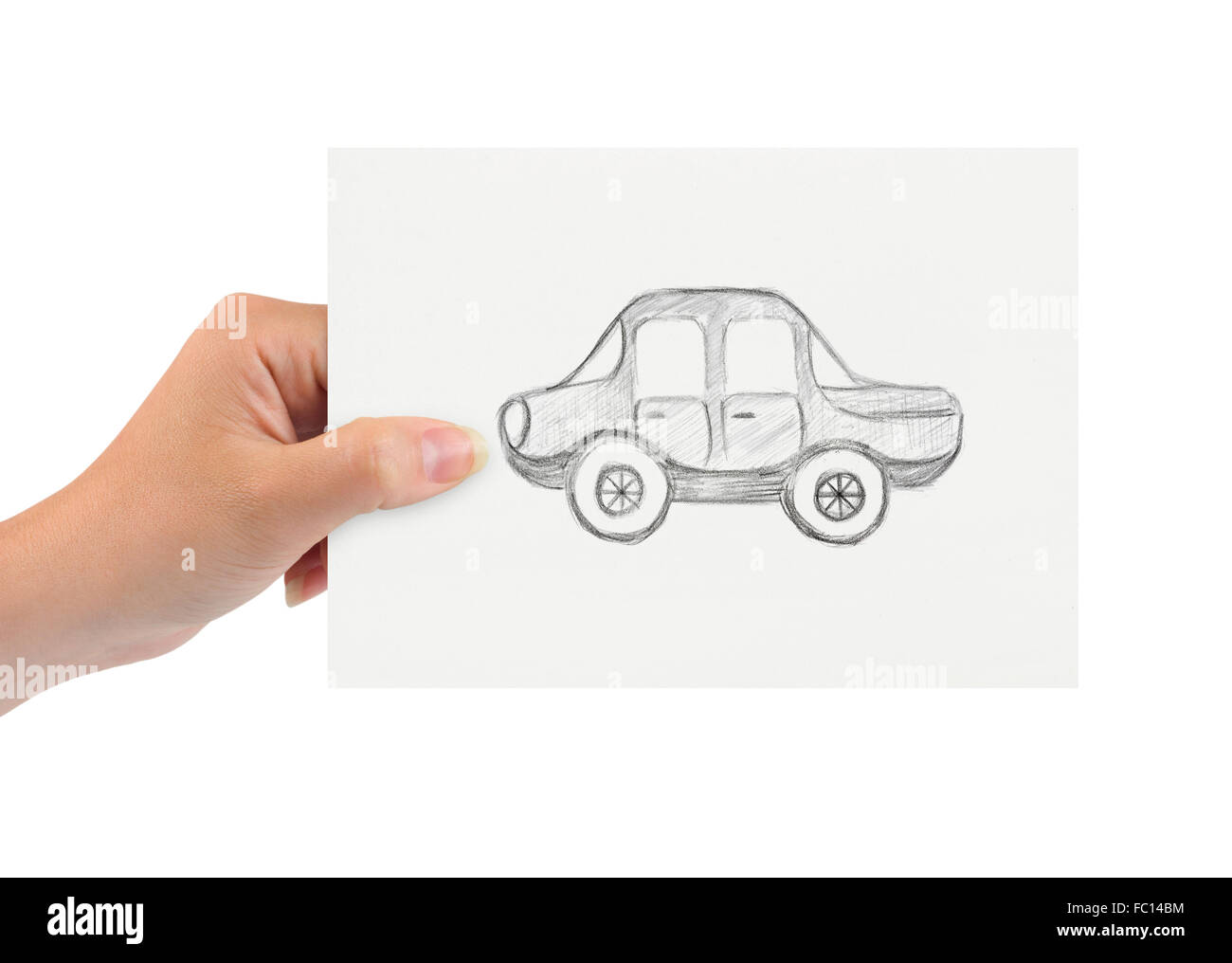 La main avec voiture dessin Banque D'Images