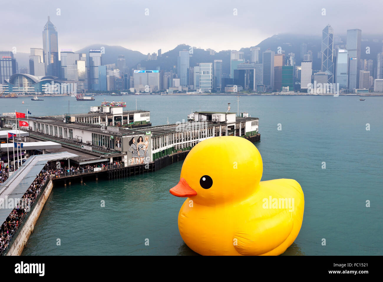 HONG KONG - 6 mai : Le canard en caoutchouc nager dans le port de Victoria le 6 mai 2013. Banque D'Images