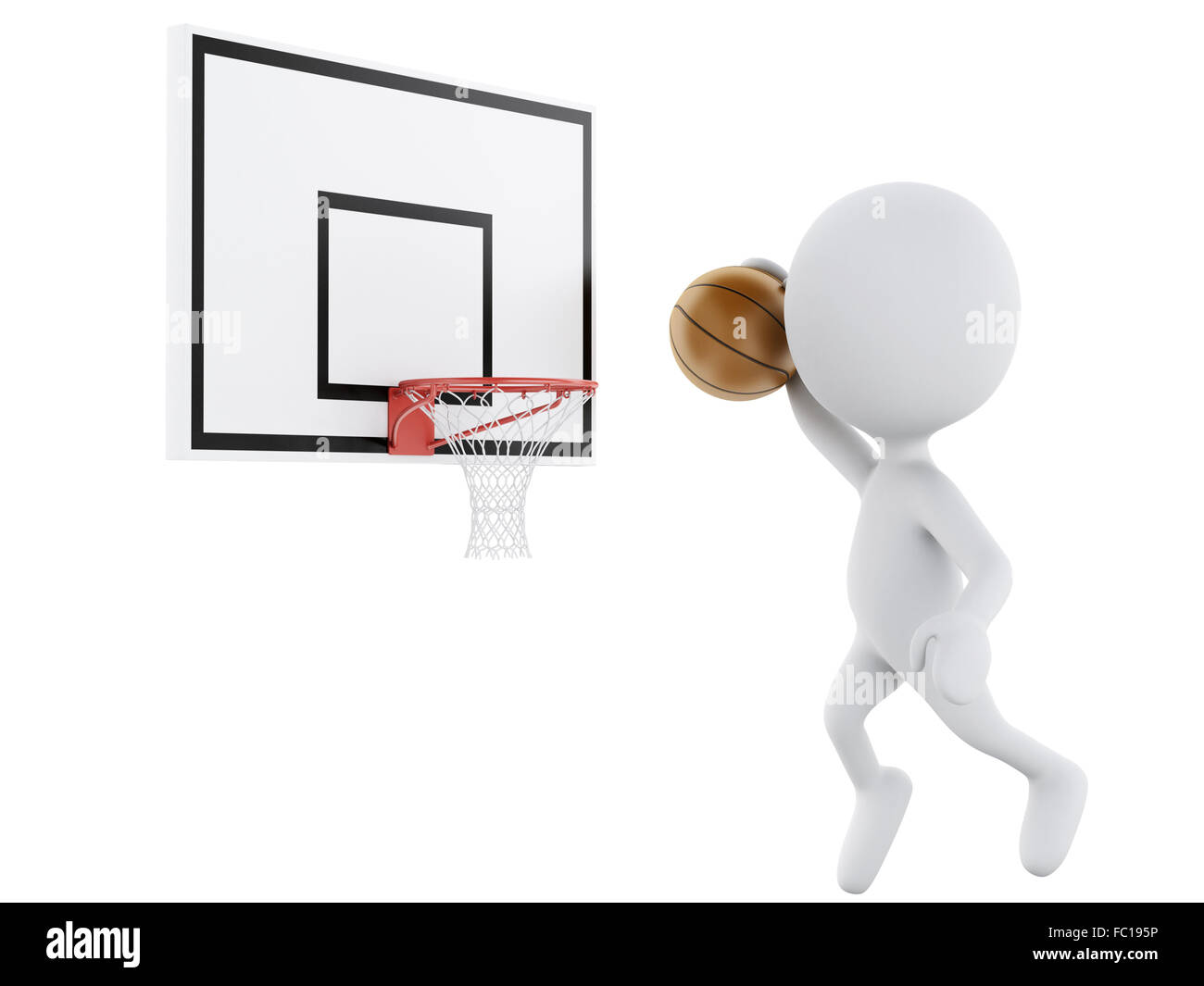 3d white Personnes jouant au basket-ball essayer de marquer Banque D'Images
