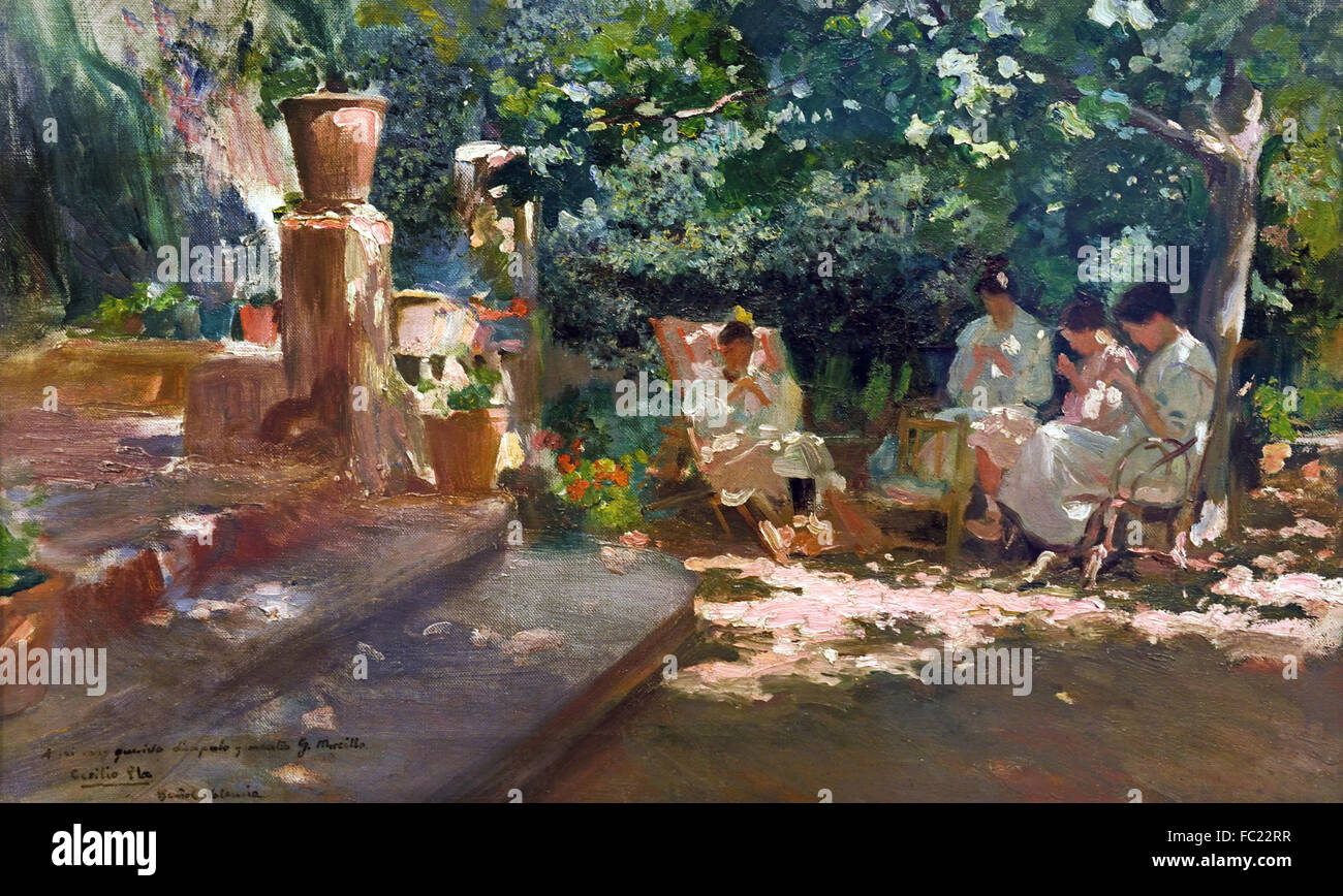 Mesdames dans le jardin ca. 1910 Cecilio Pla y Gallardo 1859 - 1934 Espagnol Espagne Banque D'Images