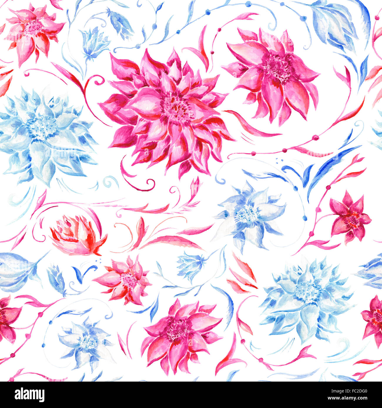 Seamless texture avec rose et bleu fleurs peintes à la main pour le design textile Banque D'Images