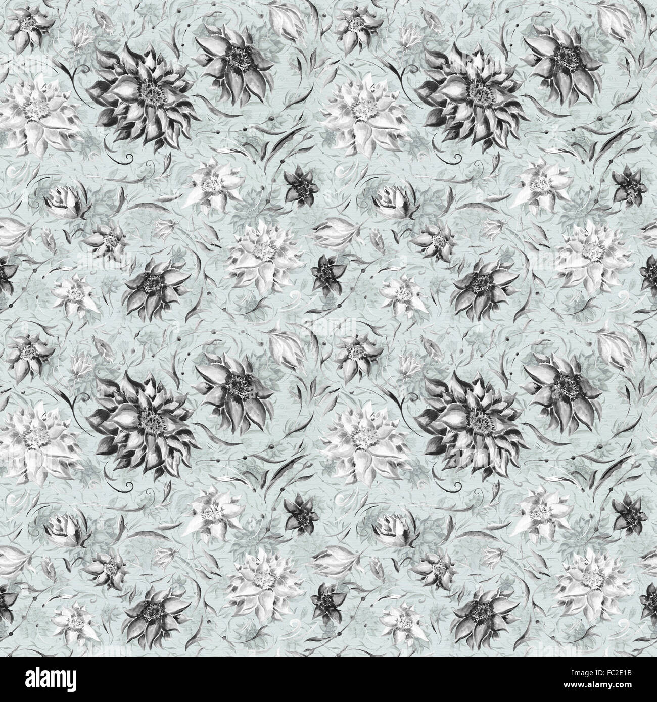 Fond transparent noir avec fleurs peintes à la main sur la doublure de pastel Banque D'Images