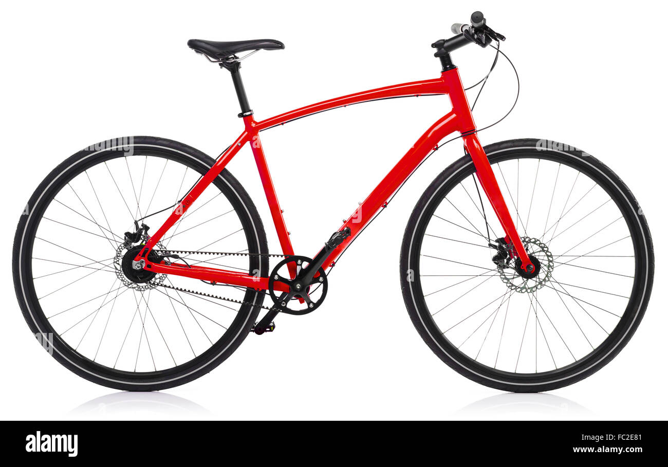 Nouveau vélo rouge isolé sur fond blanc Banque D'Images