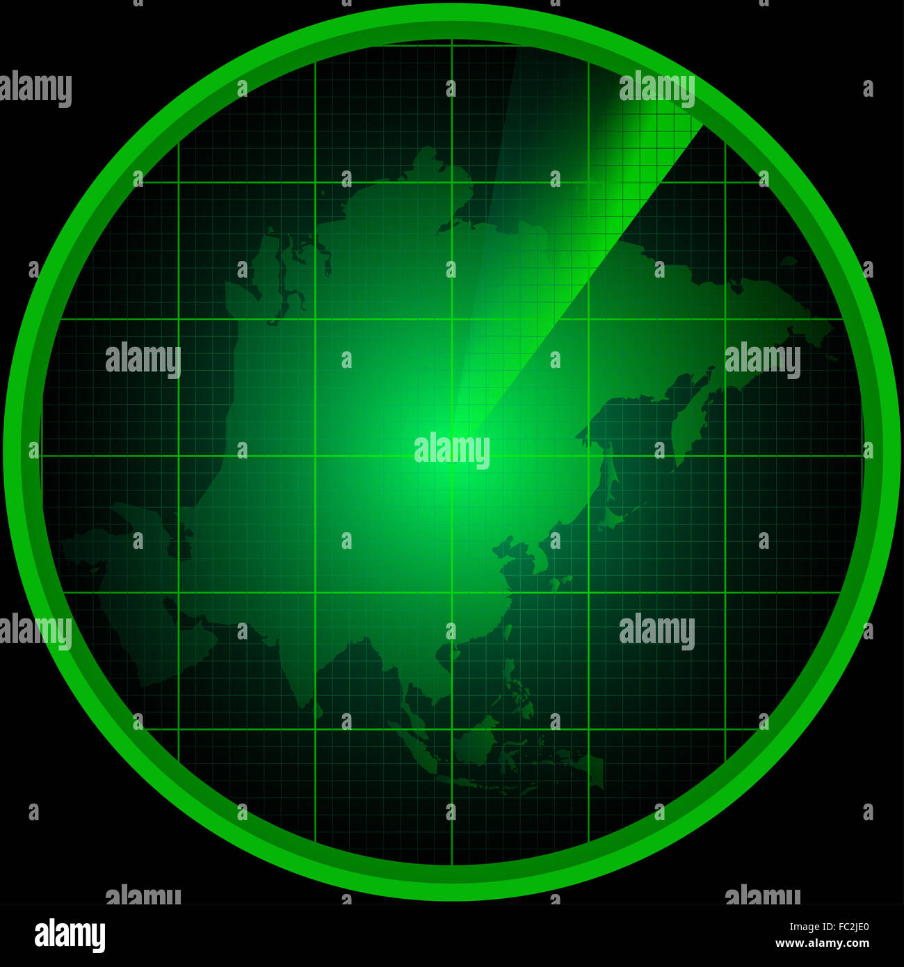 L'écran radar avec une silhouette de l'Asie Banque D'Images
