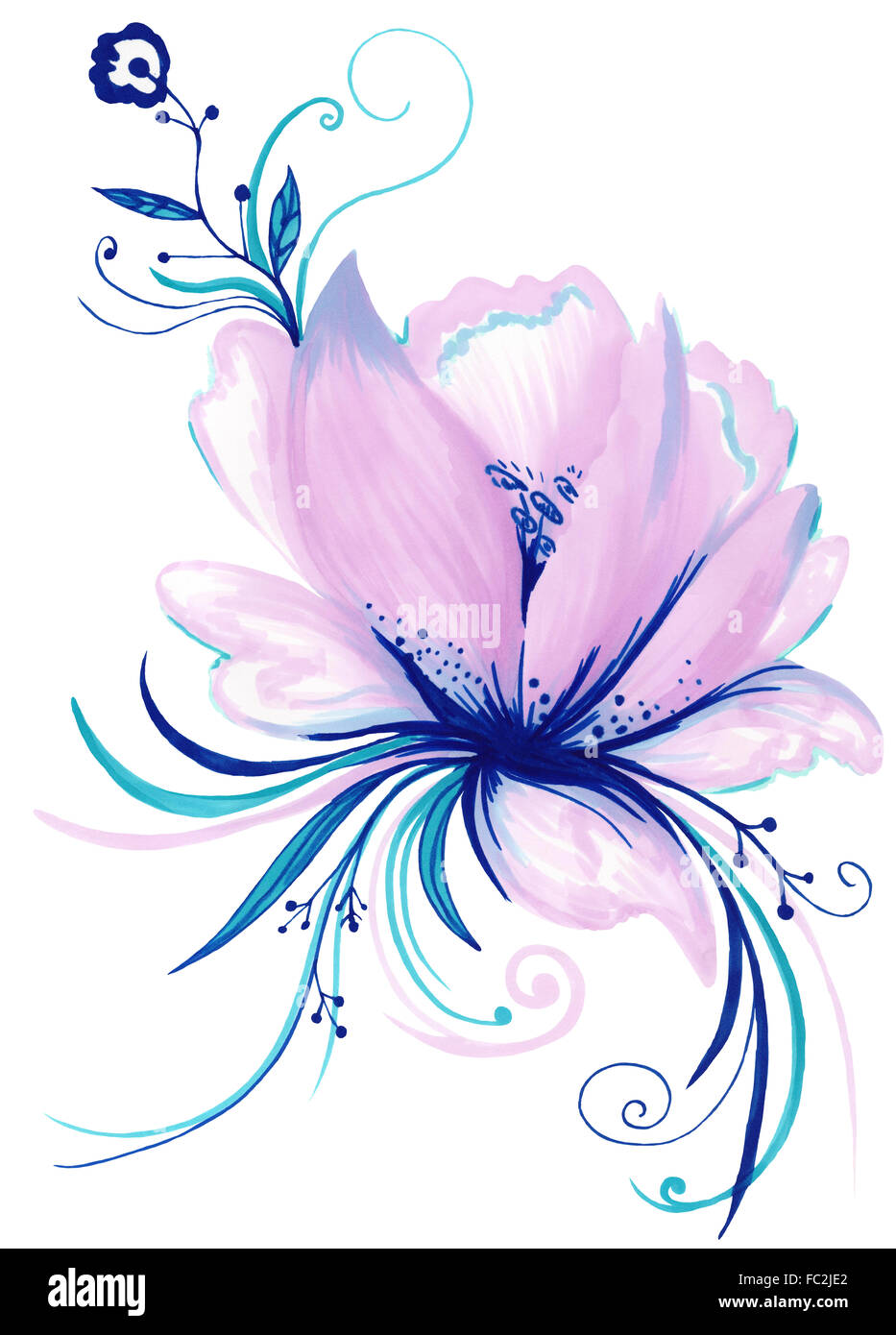 Motif floral aquarelle d'ornements isolé sur fond blanc Banque D'Images