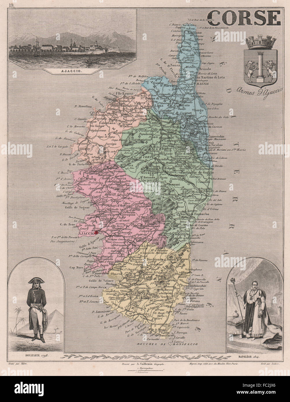 La corse. 'Corse'. Département. Ajaccio. Napoléon Bonaparte. VUILLEMIN, 1879 map Banque D'Images