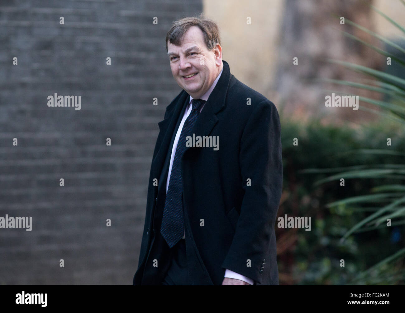 John Whittingdale, Secrétaire d'État à la culture, les médias et le sport,arrive au numéro 10 Downing Street pour une réunion du cabinet Banque D'Images