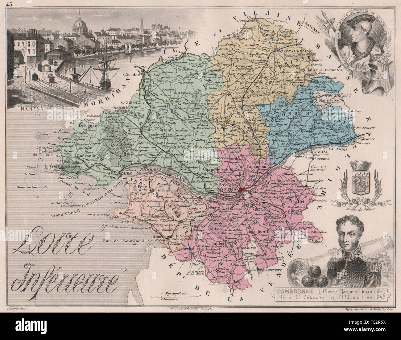 LOIRE-ATLANTIQUE/-inferieure département. Nantes. Cambronne. VUILLEMIN, 1879 map Banque D'Images