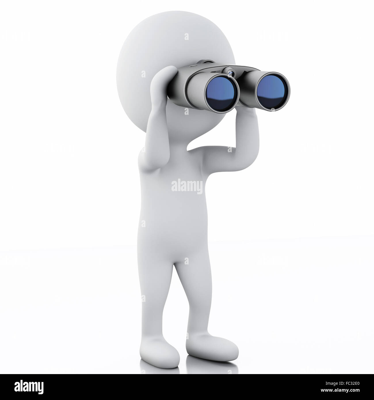 3d white people looking through binoculars Banque D'Images