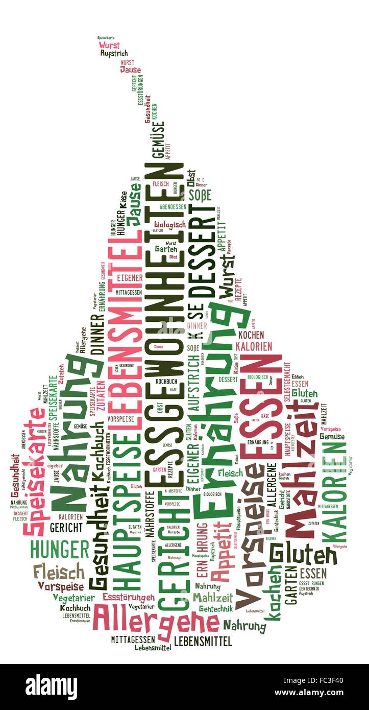 Nuage de mots sous la forme d'une poire à l'alimentation Banque D'Images