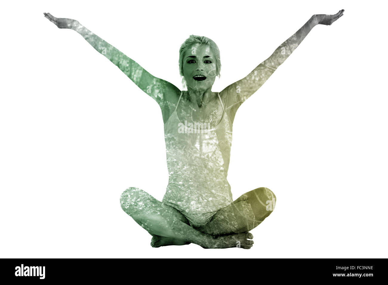 Image composite de tonique young woman with arms outstretched Banque D'Images