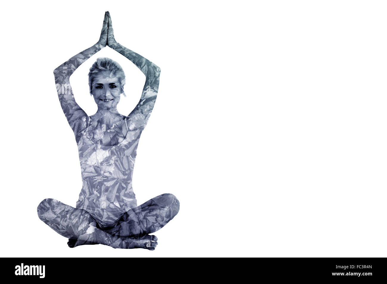 Image composite de tonique jeune femme assise avec les mains sur la tête Banque D'Images
