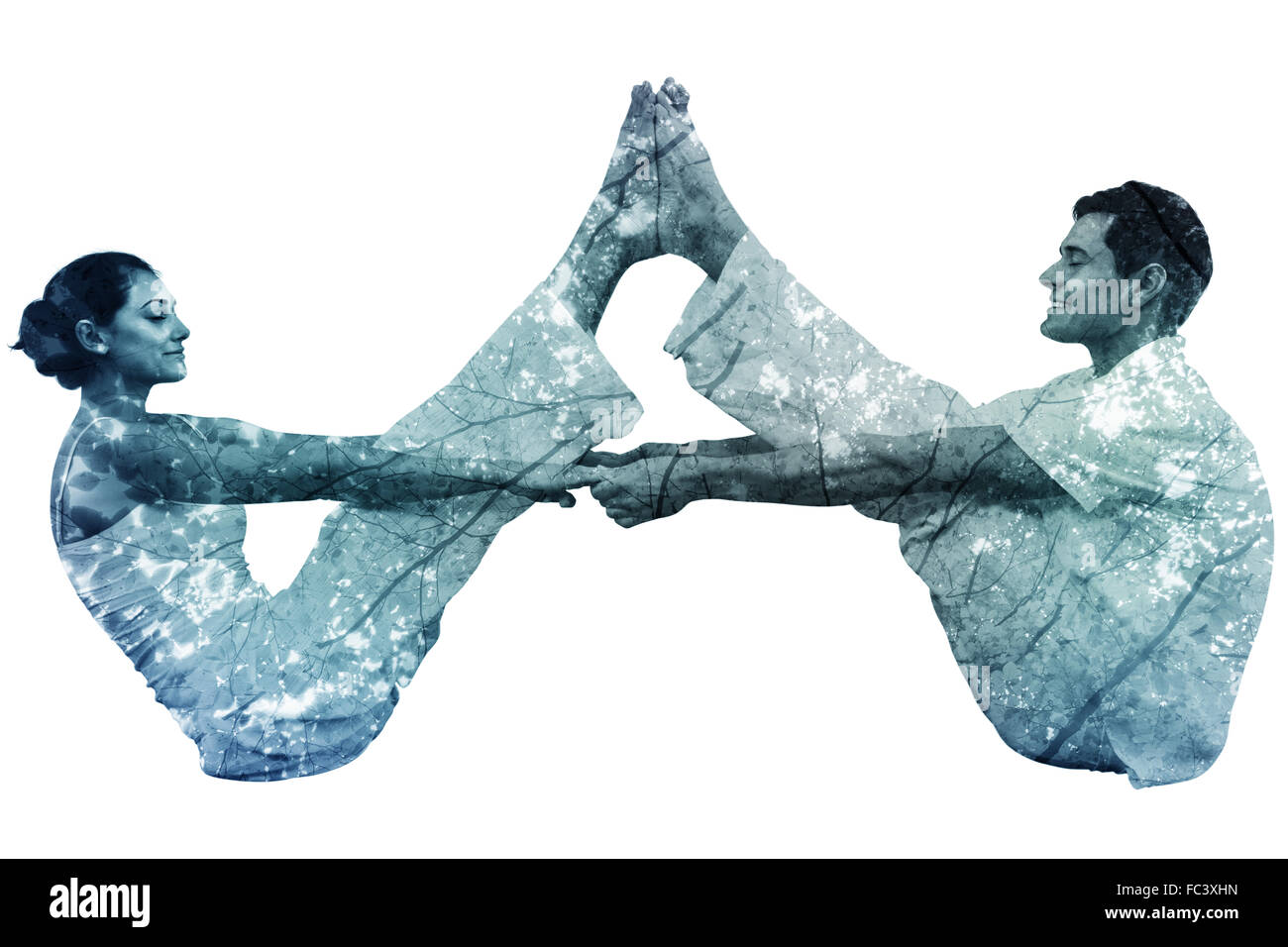 Image composite de la couple sitting in position bateau ensemble Banque D'Images