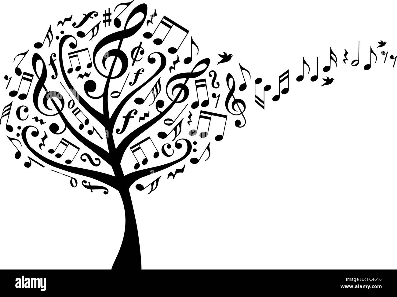 Arbre généalogique de la musique avec treble clefs et voler des notes de musique, vector illustration Illustration de Vecteur