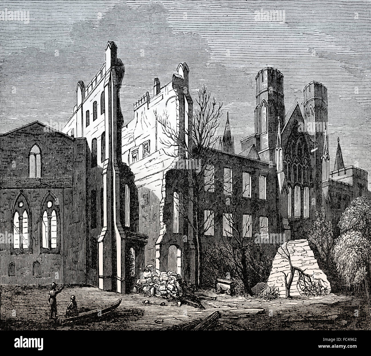 La Chambre du Parlement, après le grand incendie en 1834, Londres, Angleterre Banque D'Images