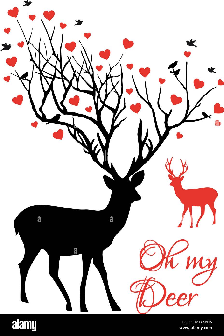 Oh my deer, cerf et biche couple avec coeurs rouges, vector illustration Illustration de Vecteur
